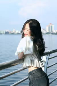XVG No.44: Captivating Smile of a White-Clad Muse by the Lake A Radiant Moment of Youthful Beauty-11