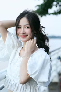 XVG No.44: Captivating Smile of a White-Clad Muse by the Lake A Radiant Moment of Youthful Beauty-1