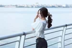 XVG No.44: Captivating Smile of a White-Clad Muse by the Lake A Radiant Moment of Youthful Beauty-2