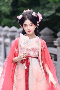 AI Generated: Gentle Hanfu Girl in Pink, Elegant Asian Beauty-7