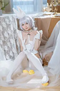 Coser 51Jiang as Azur Lane Acasta: Enchanting White Bunny Girl Cosplay-13
