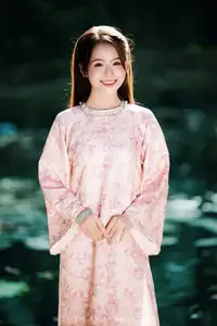 Vietnamese Charm: Elegant Beauty in Pink Traditional Attire-1