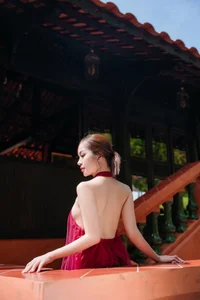 Capture the Essence of Asian Charm: Modern Red Dress with Elegant Traditional Motifs for Sophisticated Fashion Lovers-13