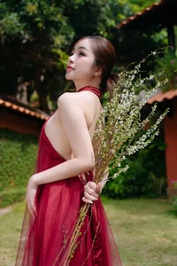 Capture the Essence of Asian Charm: Modern Red Dress with Elegant Traditional Motifs for Sophisticated Fashion Lovers-9