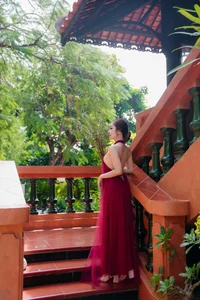 Capture the Essence of Asian Charm: Modern Red Dress with Elegant Traditional Motifs for Sophisticated Fashion Lovers-11