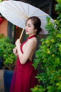 Capture the Essence of Asian Charm: Modern Red Dress with Elegant Traditional Motifs for Sophisticated Fashion Lovers-8