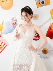 Ethereal Beauty: Model in Elegant Lace Wedding Gown | Chic Evening Dress Design-14